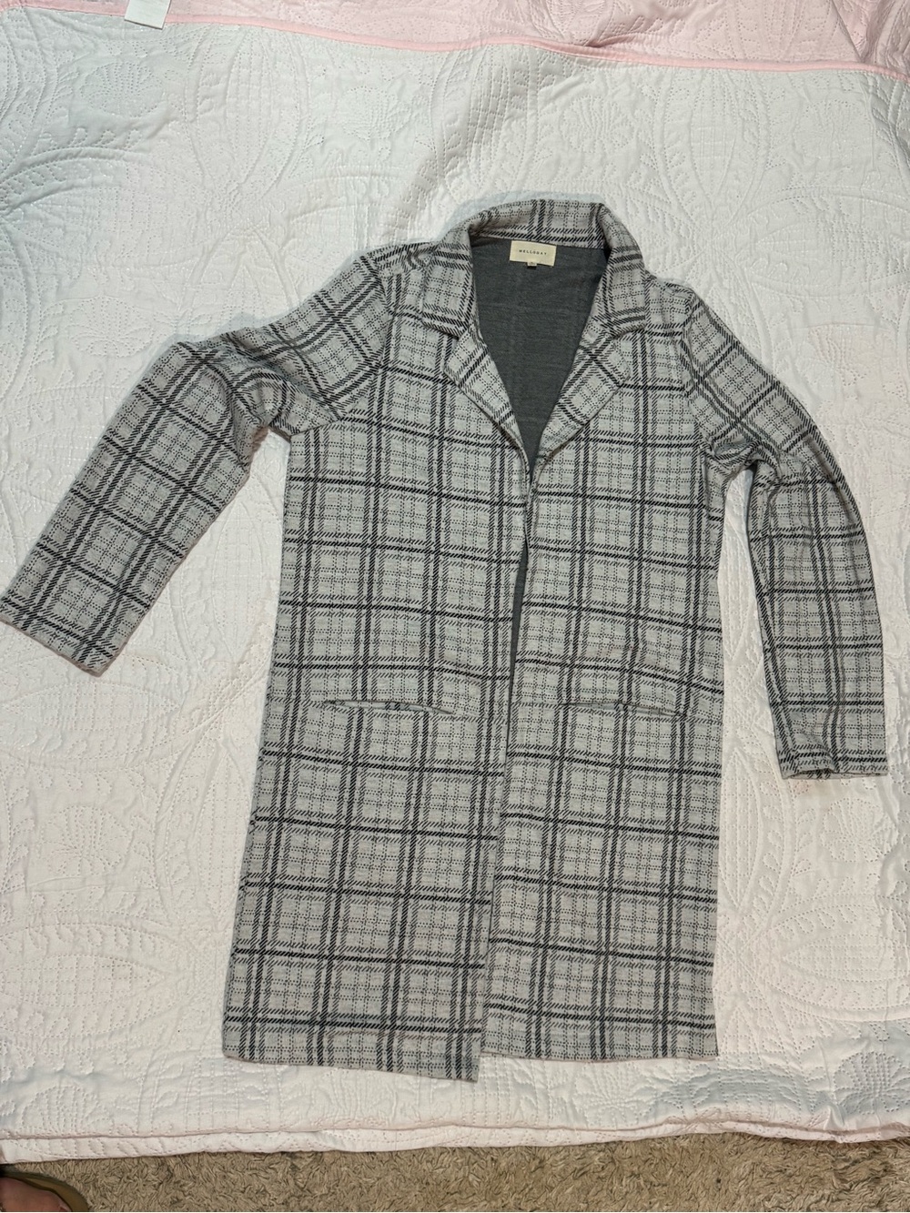 MELLODAY Gray Plaid Long Open-Front Coatigan